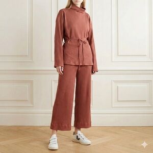 2/$200 Baserange terracotta ribbed organic cotton wide leg ankle pants - Large